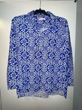Jude Connally Hadley Top Jude Cloth - Royal Blue & White Printed Tunic